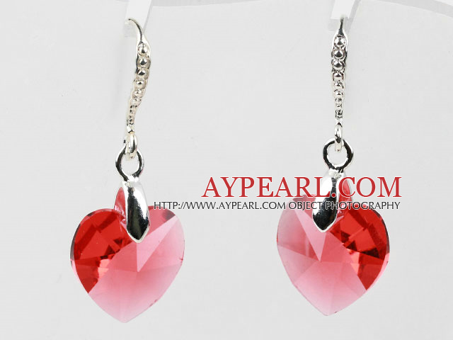 14mm Heart Shape Red Austrian Crystal Earrings