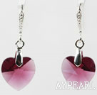 14mm Heart Shape Purple Austrian Crystal Earrings