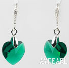 14mm Heart Shape Dark Green Austrian Crystal Earrings