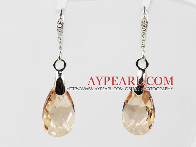 16mm Golden Champagne Color Teardrop Shape Austrian Crystal Earrings