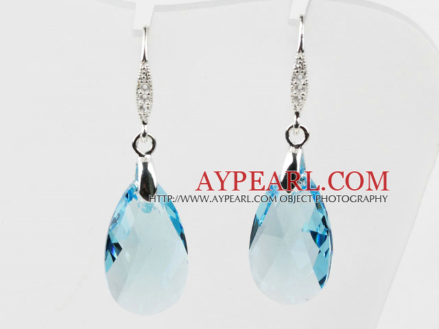 22mm Light Blue Color Teardrop Shape Austrian Crystal Earrings