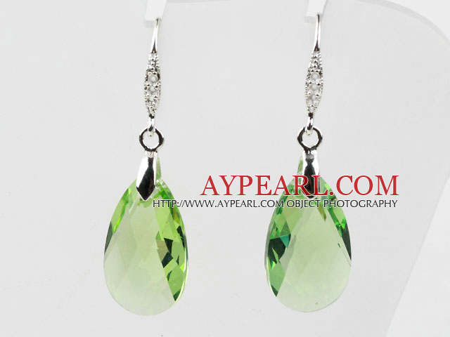 22mm Apple Green Color Teardrop Shape Austrian Crystal Earrings