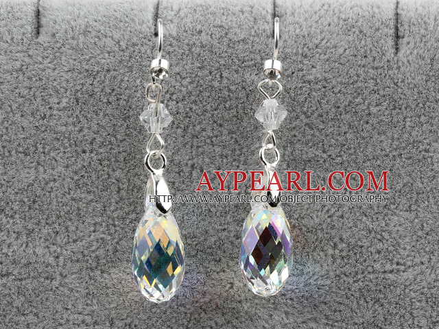 Classic Design Dangle Style White with Colorful Austrian Crystal Drop Shape Earrings