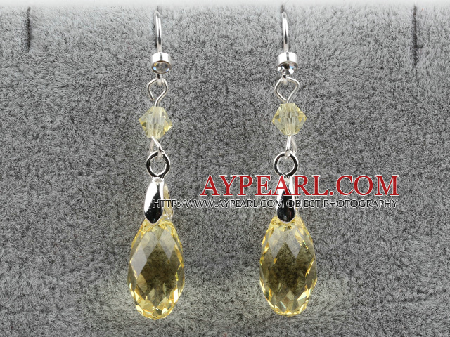 Classic Design Dangle Style Yellow Faceted Austrian Crystal Drop Shape Earrings