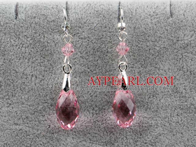 Classic Design Dangle Style Pink Faceted Austrian Crystal Drop Shape Earrings