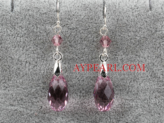 Classic Design Dangle Style Pink Purple Faceted Austrian Crystal Drop Shape Earrings