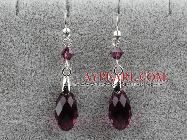 Classic Design Dangle Style Purple Red Faceted Austrian Crystal Drop Shape Earrings