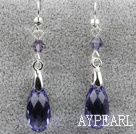 Classic Design Dangle Style Purple Faceted Austrian Crystal Drop Shape Earrings