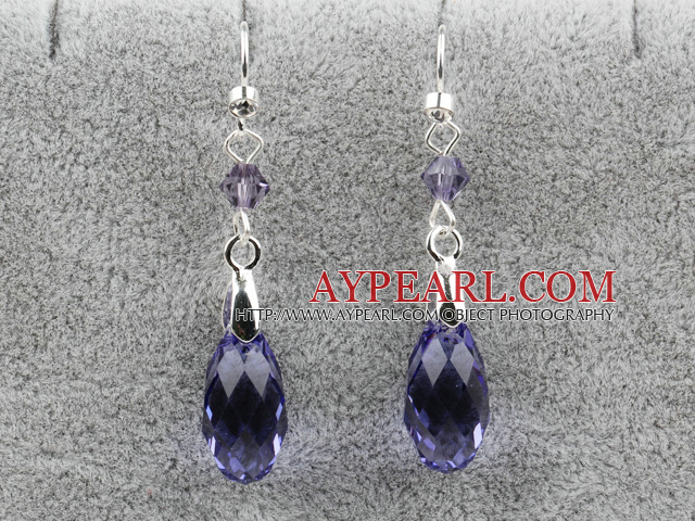 Classic Design Dangle Style Purple Faceted Austrian Crystal Drop Shape Earrings
