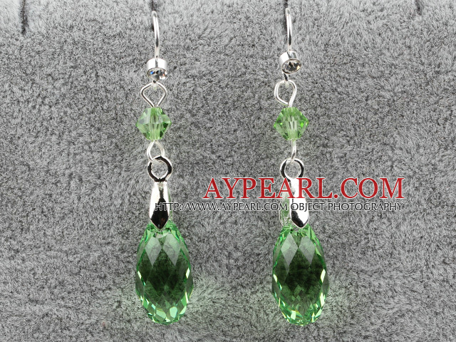 Classic Design Dangle Style Green Faceted Austrian Crystal Drop Shape Earrings