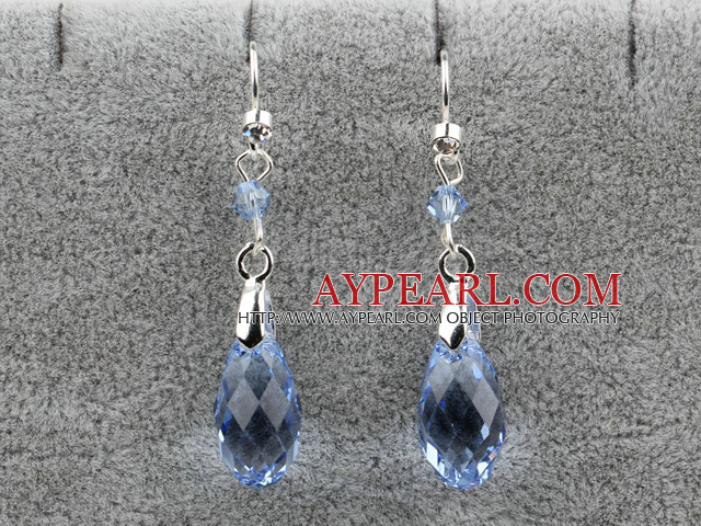 Dangle Style 16mm Blue Faceted Austrian Crystal Earrings