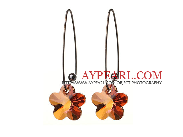 2014 Summer New Design Champagne Color Wintersweet Flower Shape Austrian Crystal Earrings With Long Hook