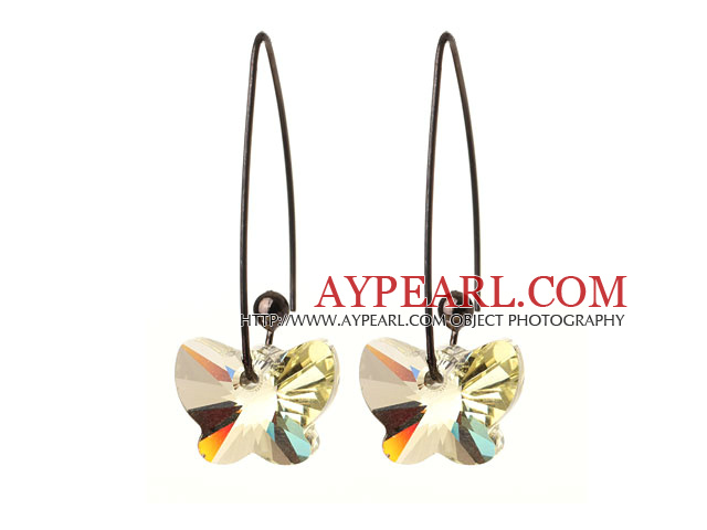 2014 Summer New Design Butterfly Shape Clear Yellow Austrian Crystal Earrings With Long Hook