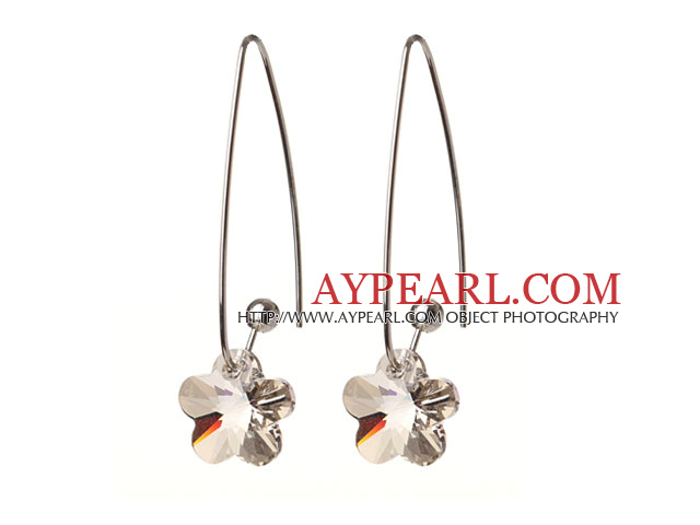 2014 Summer New Design Gray Color Wintersweet Flower Shape Austrian Crystal Earrings With Long Hook