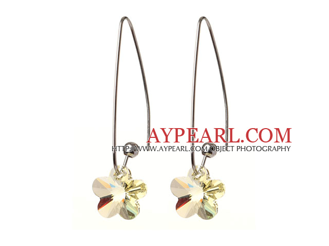 2014 Summer New Design Small Wintersweet Flower Shape Clear Yellow Austrian Crystal Earrings With Long Hook