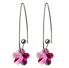 2014 Summer New Design Small Wintersweet Flower Shape Clear Rose Red Austrian Crystal Earrings With Long Hook