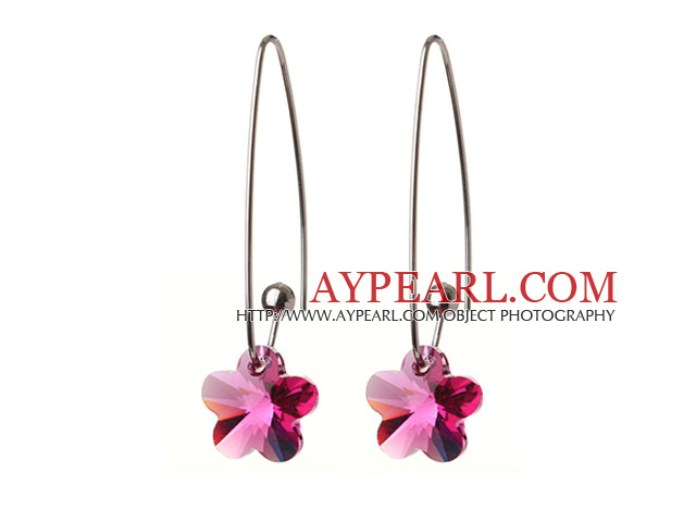 2014 Summer New Design Small Wintersweet Flower Shape Clear Rose Red Austrian Crystal Earrings With Long Hook