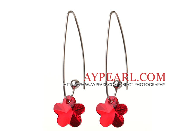 2014 Summer New Design Small Wintersweet Flower Shape Clear Red Austrian Crystal Earrings With Long Hook