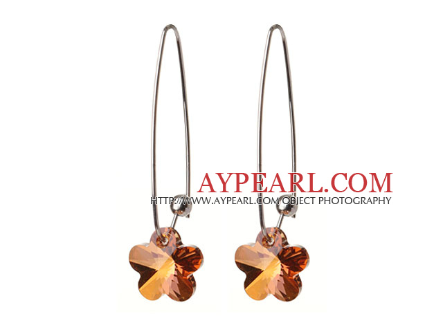 2014 Summer New Design Small Wintersweet Flower Shape Champagne Austrian Crystal Earrings With Long Hook