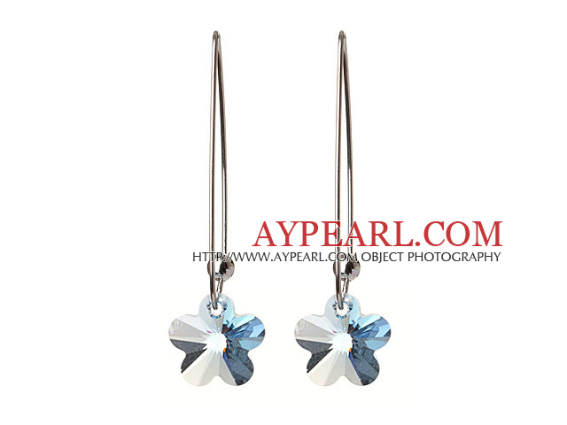 2014 Summer New Design Small Wintersweet Flower Shape Celar Blue Austrian Crystal Earrings With Long Hook