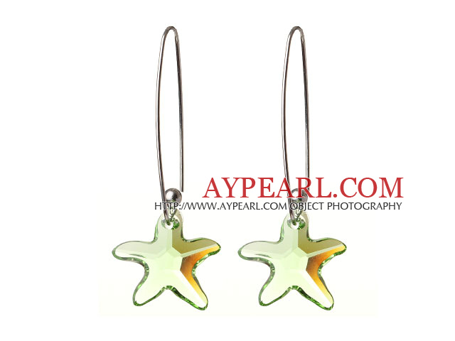 2014 Summer New Design Sea Star Shape Clear Green Austrian Crystal Earrings With Long Hook