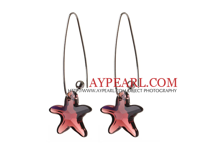 2014 Summer New Design Sea Star Shape Wine Red Austrian Crystal Earrings With Long Hook