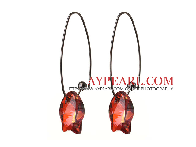 2014 Summer New Design Cute Fish Shape Red Austrian Crystal Earrings With Long Hook