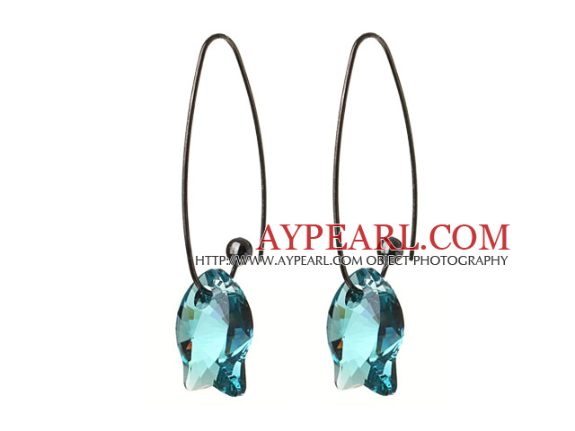 2014 Summer New Design Cute Fish Shape Clear Blue Austrian Crystal Earrings With Long Hook