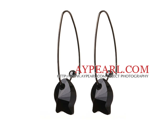 2014 Summer New Design Cute Fish Shape Black Austrian Crystal Earrings With Long Hook