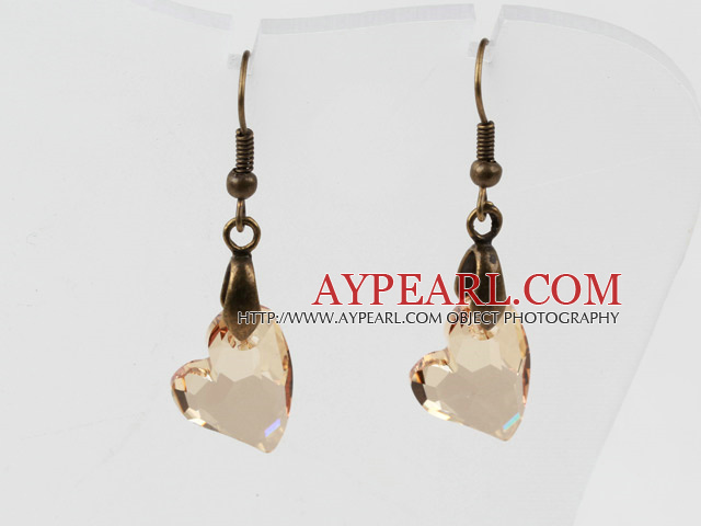 Vintage Style Heart Shape Champagne Austrian Crystal Earrings