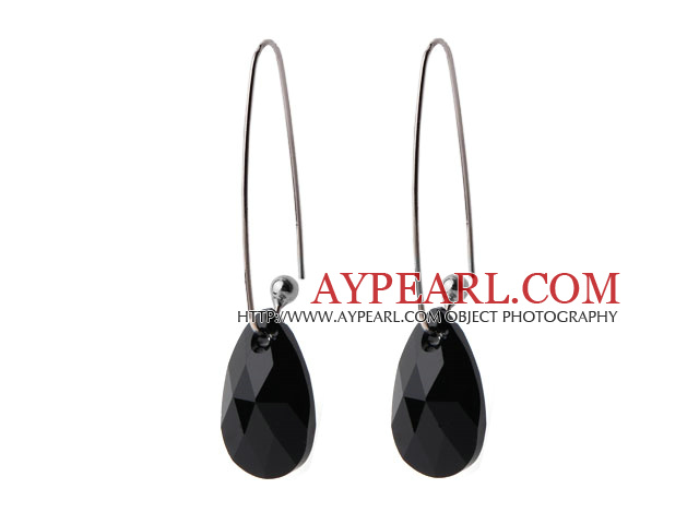 2014 Summer Design Angel Tear Shape Black Austrian Crystal Earrings With Long Hook