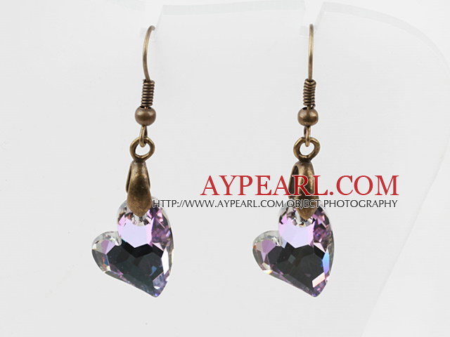 Vintage Style Heart Shape Gray with Colorful Austrian Crystal Earrings