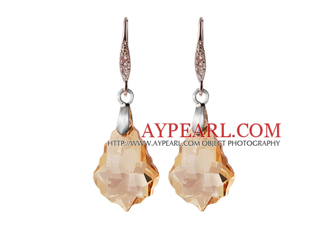 2014 Summer Design Baroque Leaf Shape Champagne Austrian Crystal Earrings With Elegant Hook