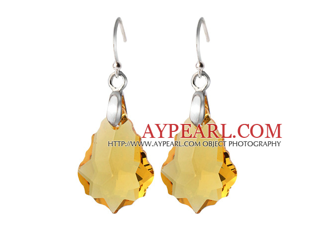 2014 Summer Design Baroque Leaf Shape Yellow Austrian Crystal Earrings With Elegant Hook