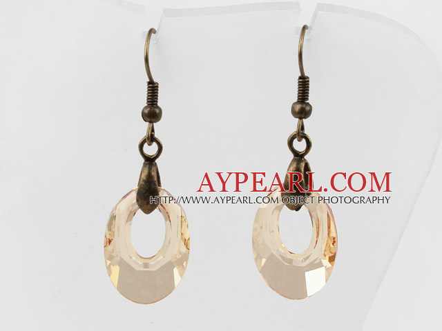Vintage Style Donut Shape Champagne Color Austrian Crystal Earrings