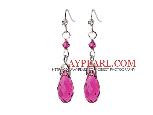 2014 Summer Design Water Drop Shape Rose Red Austrian Crystal Earrings With Elegant Hook