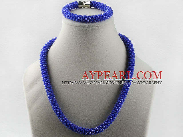 Dark blue color Czech crystal necklace bracelet set with magnetic clasp