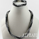 svart och silver Tjeckiska kristall halsband armband set med magnetlås