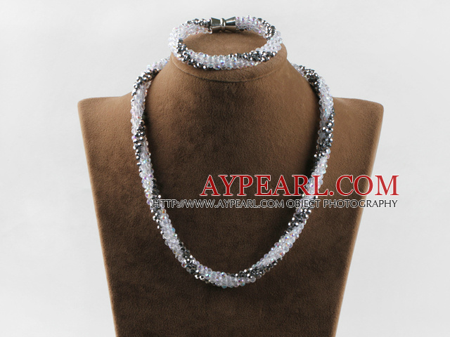 Dazzling Czech crystal necklace bracelet set with magnetic clasp