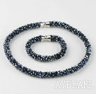 Wholesale Black color Czech crystal necklace bracelet set with magnetic clasp