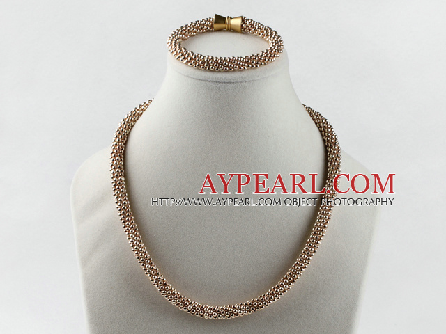 Gold plated necklace bracelet set with magnetic clasp Bracelet collier plaqué serti de fermoir magnétique