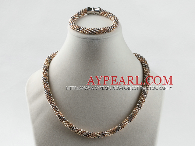 Gold plated necklace bracelet set with magnetic clasp Позолоченный браслет ожерелье с магнитной застежкой