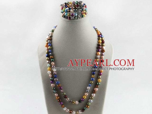 popular multi color pearl necklace bracelet set