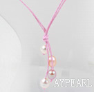 Enkel stil Natural White Rosa Lila Freshwater Pearl Halsband med rosa tråd