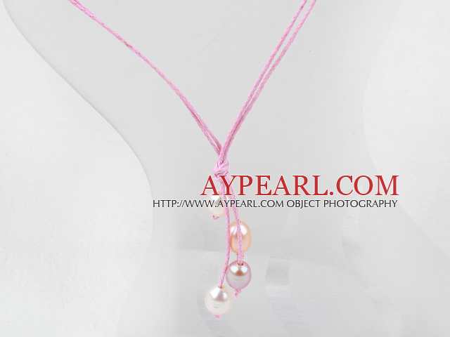 Enkel stil Natural White Rosa Lila Freshwater Pearl Halsband med rosa tråd