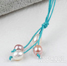 Simple Style Natural White Pink Purple Freshwater Pearl Necklace with Green Thread