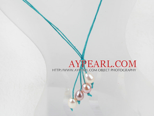 Simple style naturel Blanc Rose Violet Collier perles d'eau douce avec fil vert