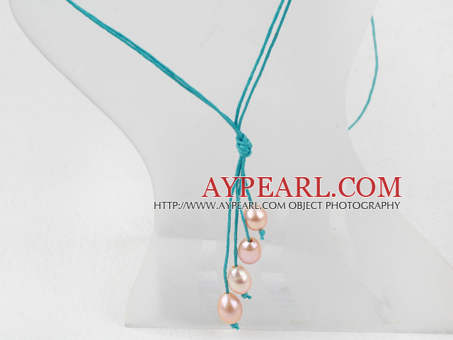 Simple Style Natural Pink Freshwater Pearl Necklace with Green Thread