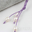 Enkel stil Natural White Freshwater Pearl Halsband med lila tråd