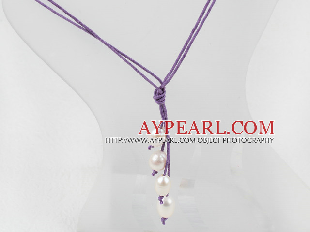 Simple Style Natural White Freshwater Pearl Necklace with Purple Thread